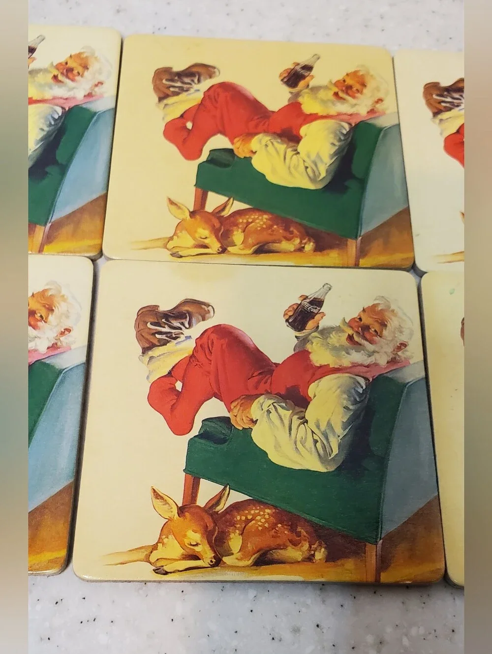 Vintage 2000 Coca Cola Santa Cork Coasters Set of 7 Coke Christmas Y2K 3.25